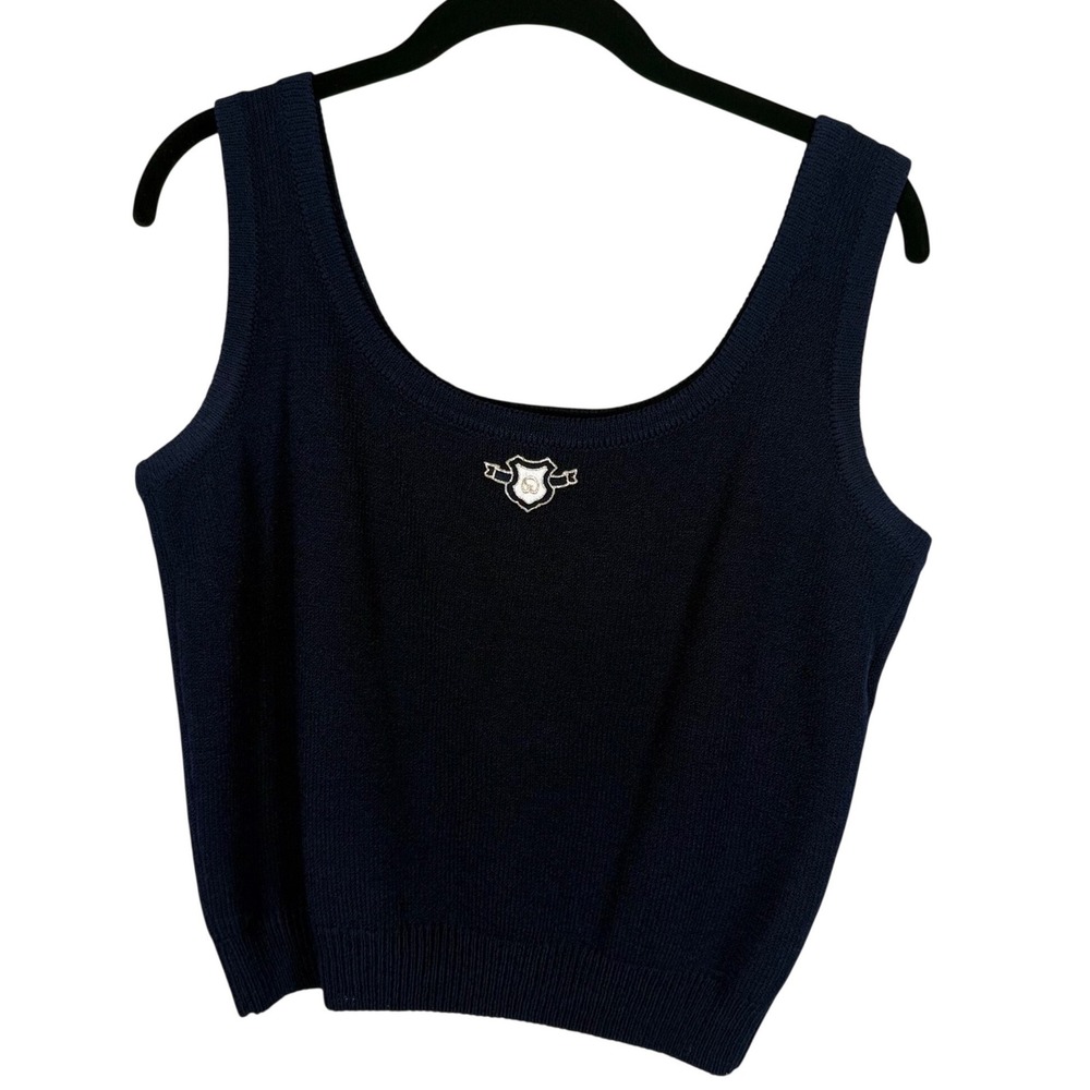 St. John Collection Santana Knit Tank Top S
Navy Blue Knit Crest Logo Scoop Neck